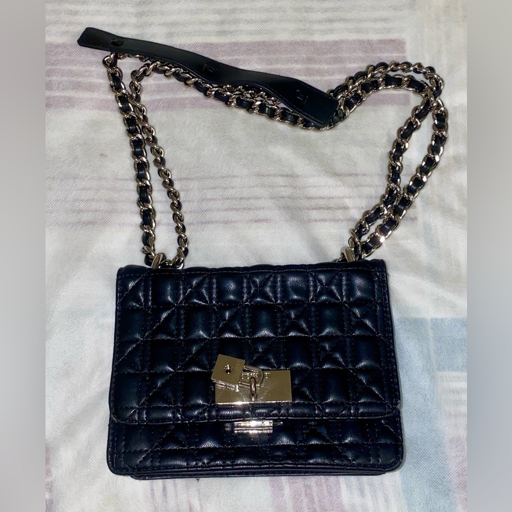 Black Quilted Chain Shoulder Bag. Steve Madden